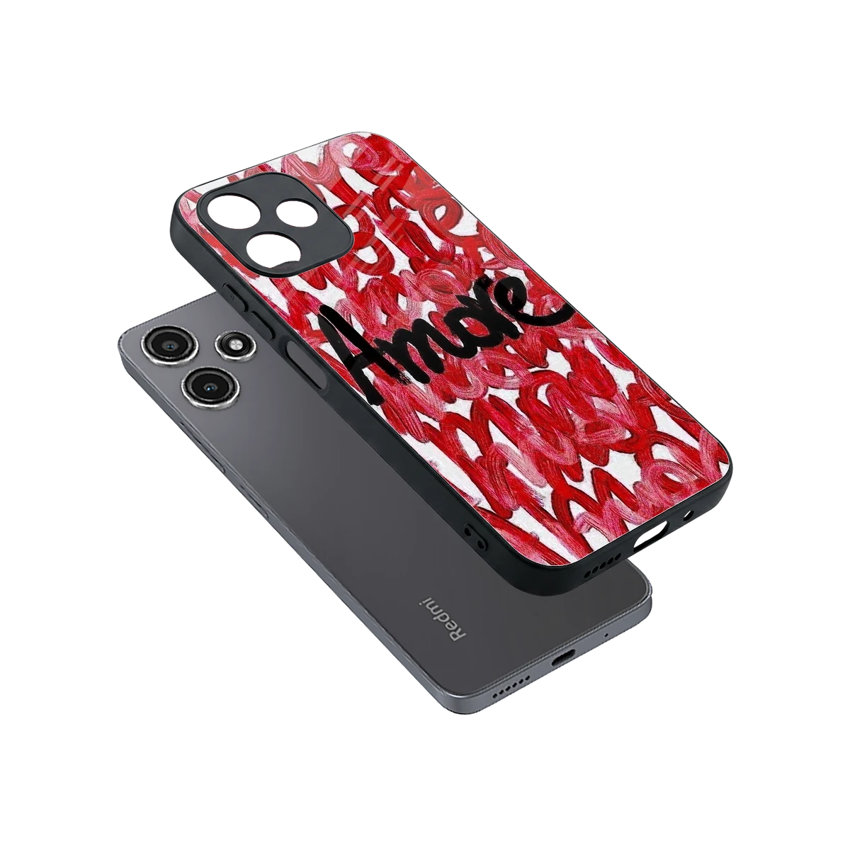 Amore sleek redmi 12 5g cover with tempered glass back and TPU edges