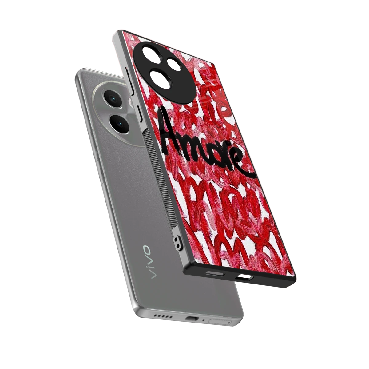 Amore sleek vivo v30e cover with tempered glass back and TPU edges