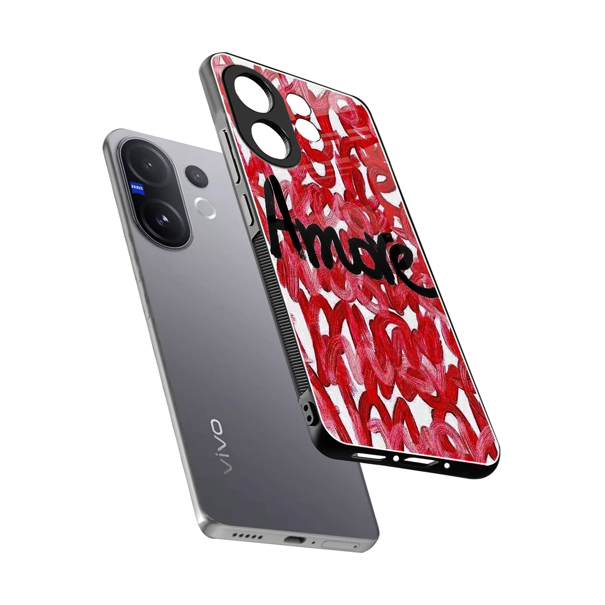 Amore sleek vivo v60 cover with tempered glass back and TPU edges