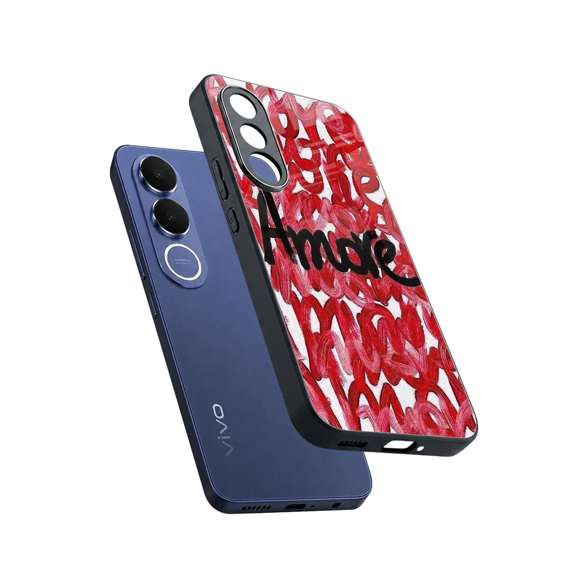 Amore sleek vivo v70 fe cover with tempered glass back and TPU edges