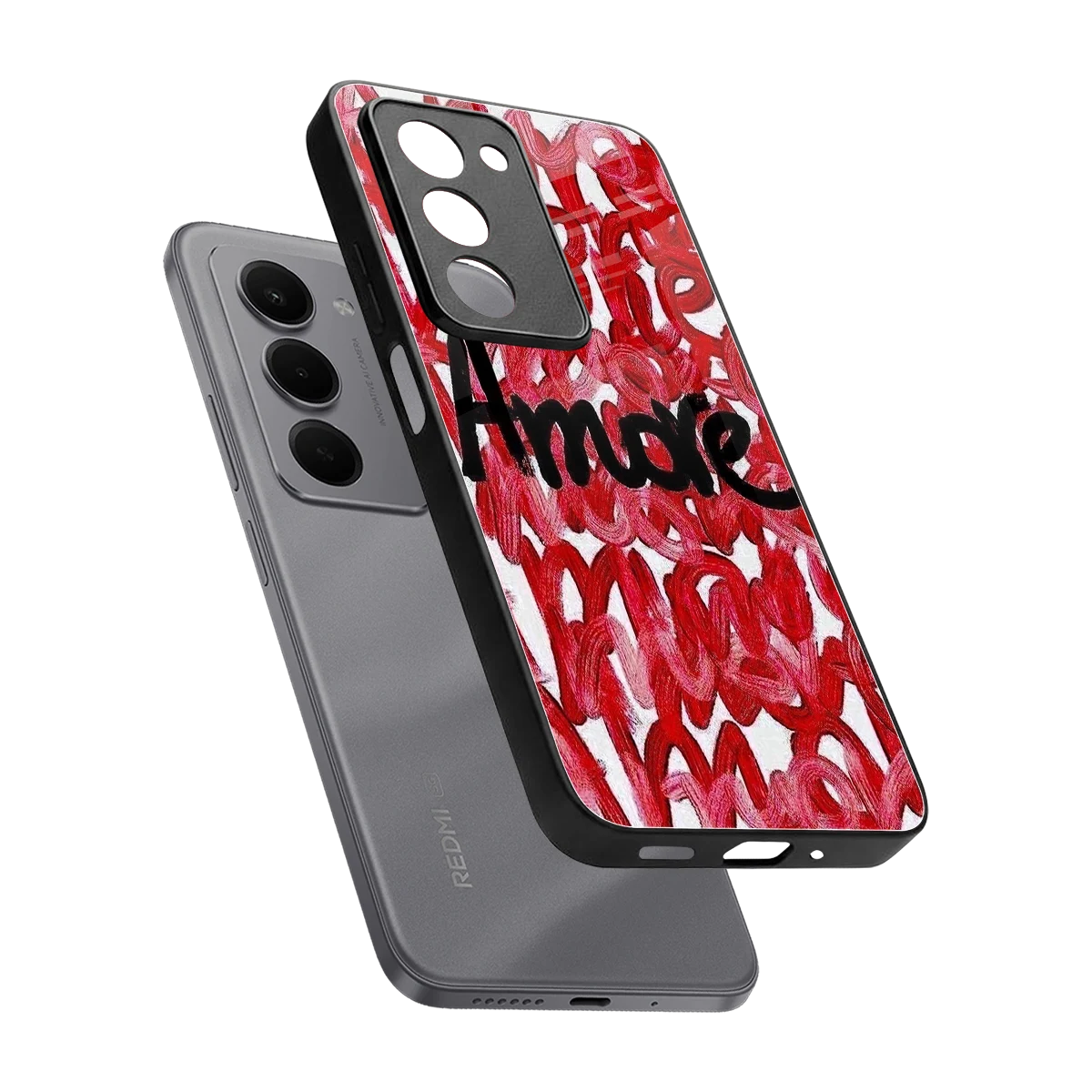 Amore sleek redmi 15 5g cover with tempered glass back and TPU edges