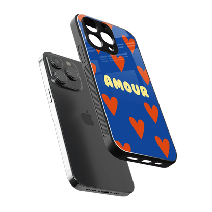 Amour Blue sleek iphone 14 pro max cover with tempered glass back and TPU edges