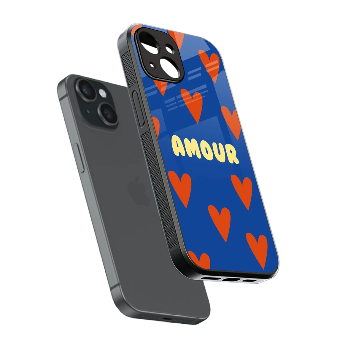 Amour Blue sleek iphone 14 cover with tempered glass back and TPU edges