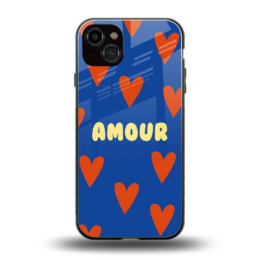 Amour Blue back phone cover | glass case for iphone 14 plus