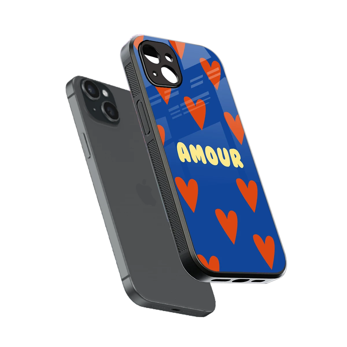 Amour Blue sleek iphone 14 plus cover with tempered glass back and TPU edges