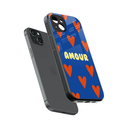 Amour Blue sleek iphone 14 plus cover with tempered glass back and TPU edges