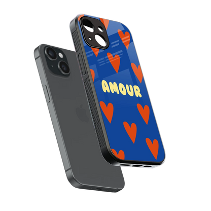 Amour Blue sleek iphone 15 cover with tempered glass back and TPU edges