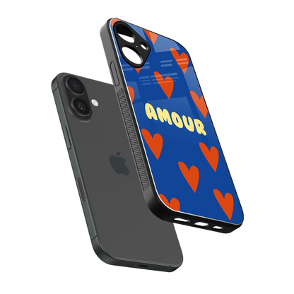 Amour Blue sleek iphone 16 plus cover with tempered glass back and TPU edges