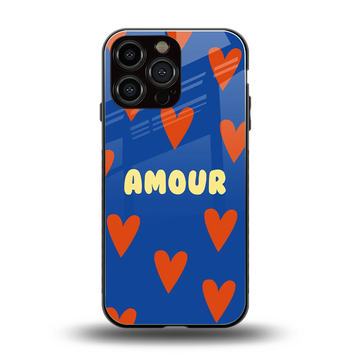 Amour Blue back phone cover | glass case for iphone 16 pro max