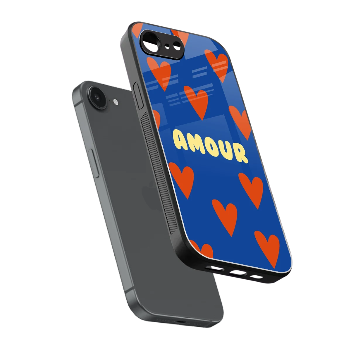 Amour Blue sleek iphone 16e cover with tempered glass back and TPU edges