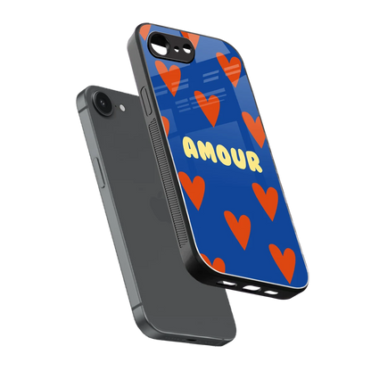 Amour Blue sleek iphone 16e cover with tempered glass back and TPU edges