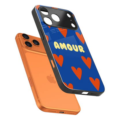 Amour Blue sleek iphone 17 pro cover with tempered glass back and TPU edges