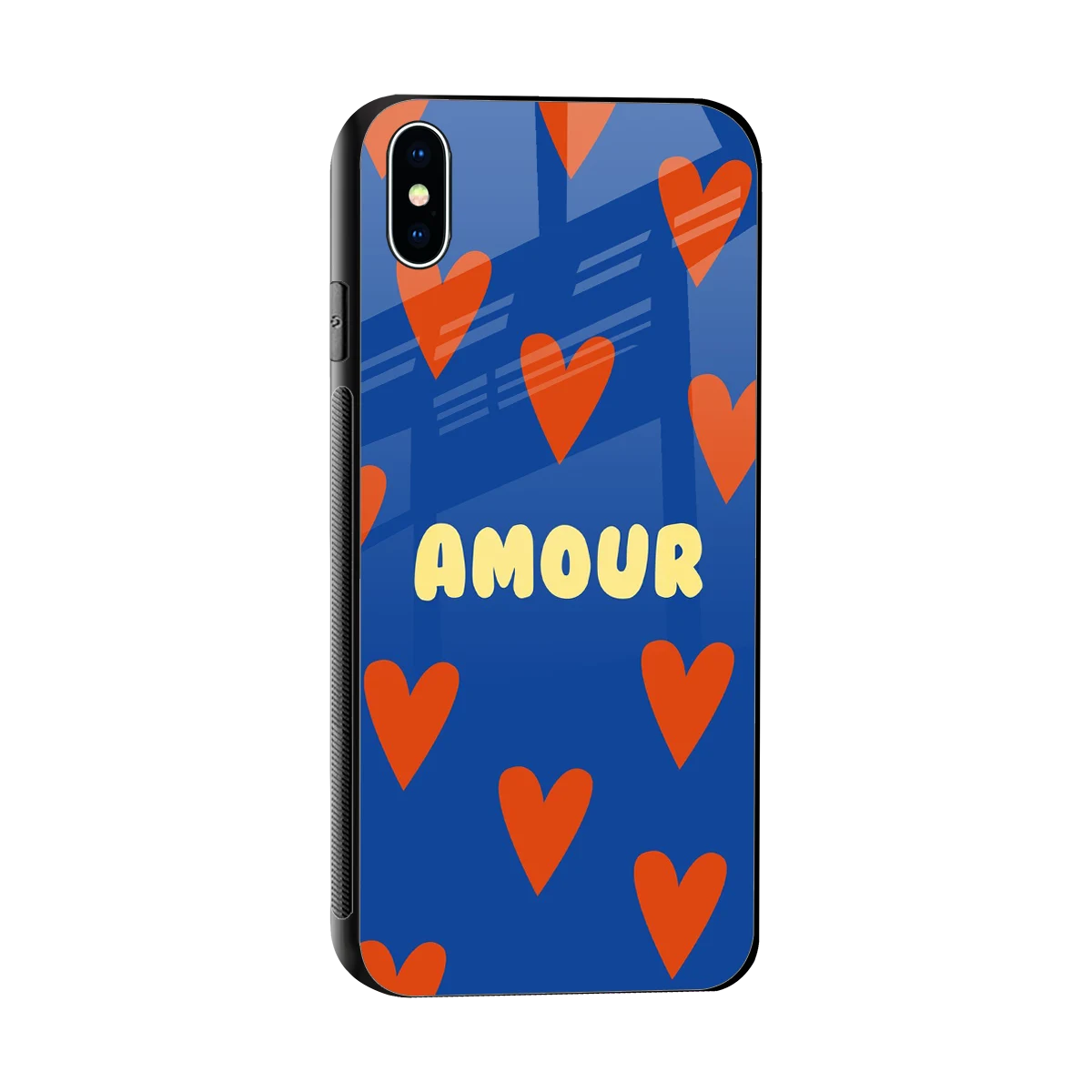Amour Blue sleek iphone xs max cover with tempered glass back and TPU edges