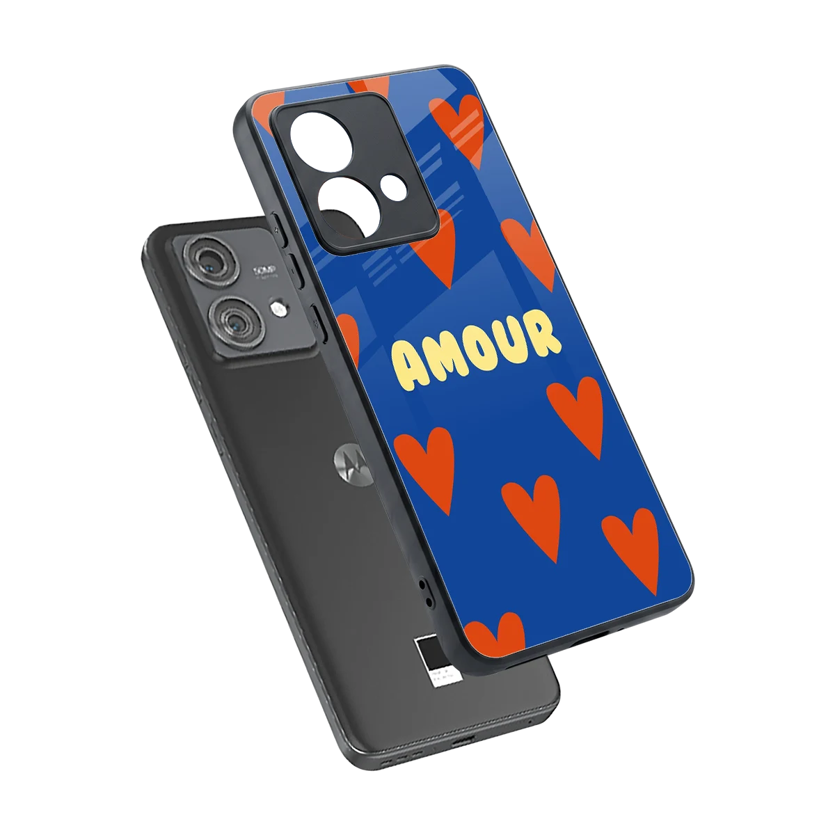 Amour Blue sleek motorola edge 40 neo 5g cover with tempered glass back and TPU edges