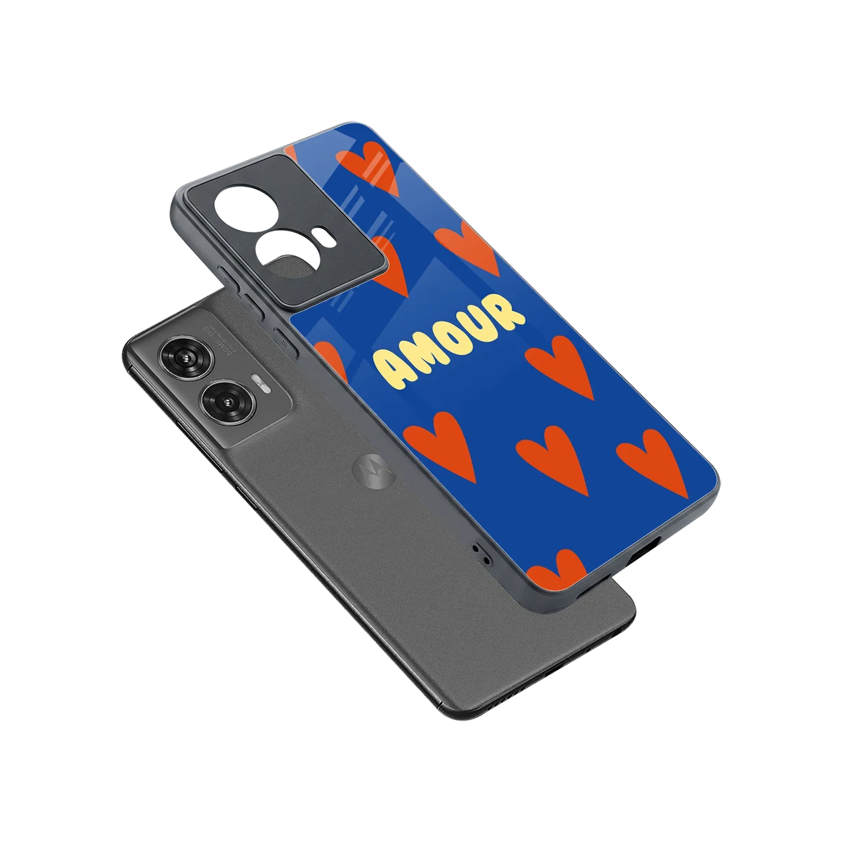 Amour Blue sleek motorola edge 50 fusion cover with tempered glass back and TPU edges