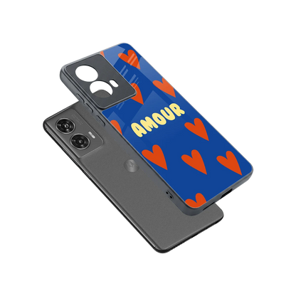 Amour Blue sleek motorola edge 50 fusion cover with tempered glass back and TPU edges
