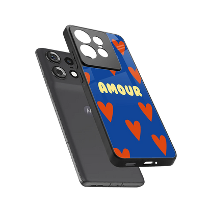 Amour Blue sleek motorola edge 50 pro cover with tempered glass back and TPU edges