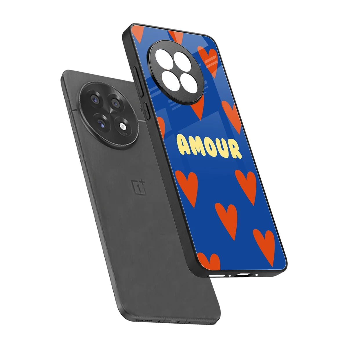 Amour Blue sleek oneplus 13r cover with tempered glass back and TPU edges