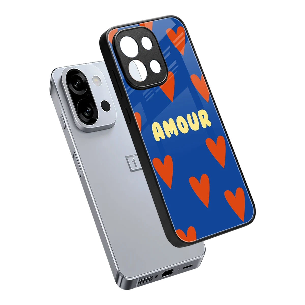 Amour Blue sleek oneplus 13s cover with tempered glass back and TPU edges