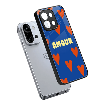 Amour Blue sleek oneplus 13s cover with tempered glass back and TPU edges