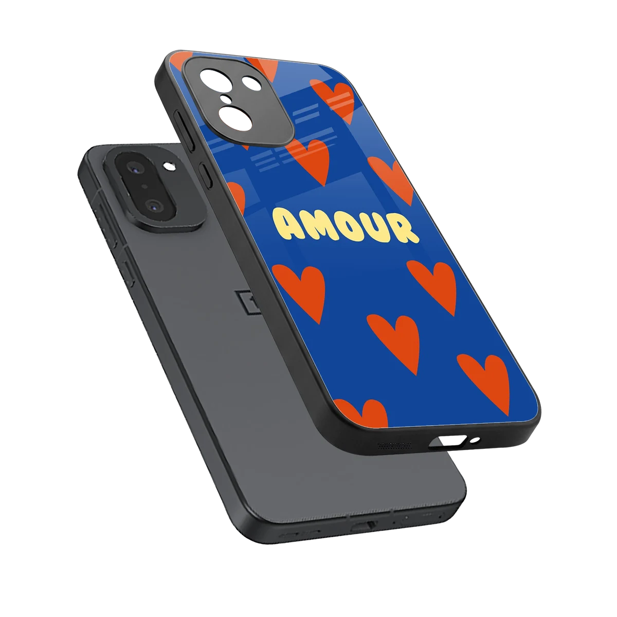 Amour Blue sleek oneplus 15r cover with tempered glass back and TPU edges