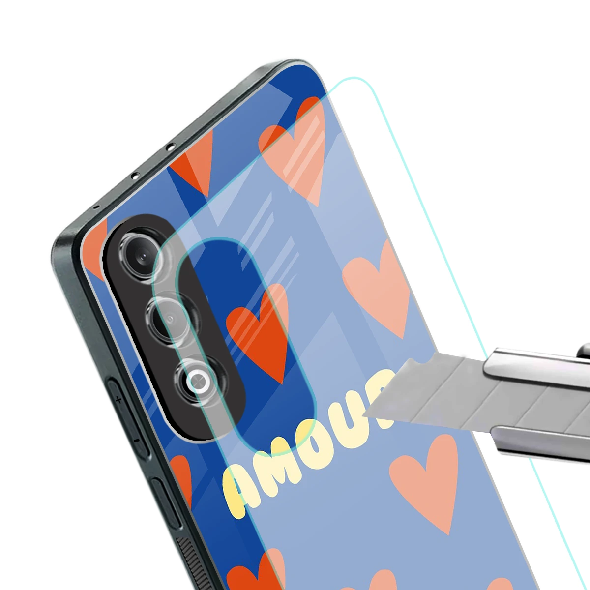 Amour Blue stylish phone case for oneplus nord ce 4 | glossy glass and slim fit