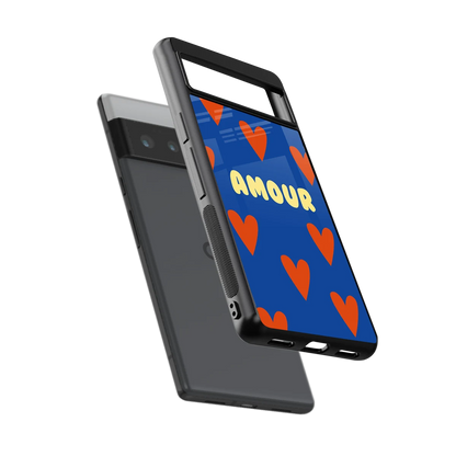 Amour Blue sleek google pixel 6 pro cover with tempered glass back and TPU edges