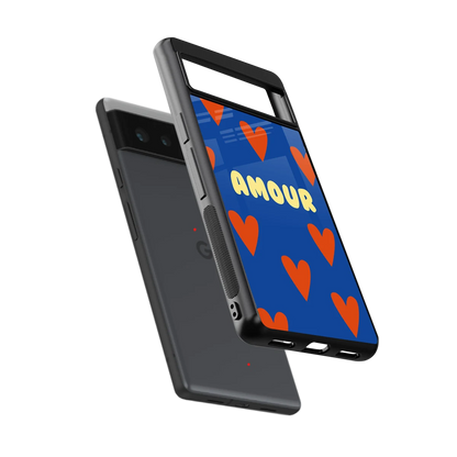 Amour Blue sleek google pixel 6a cover with tempered glass back and TPU edges