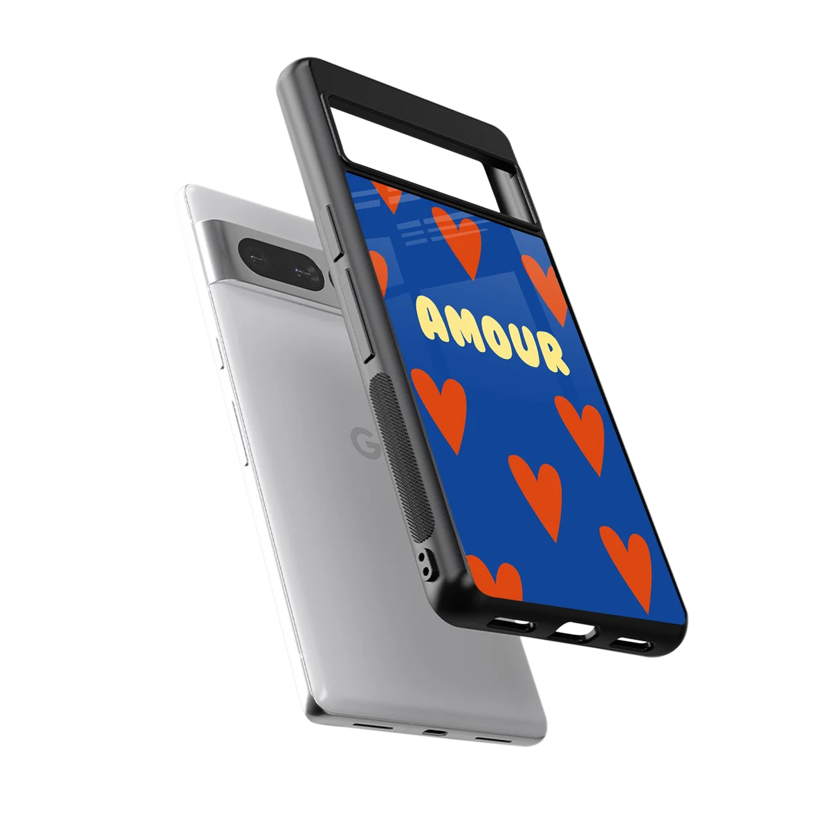 Amour Blue sleek google pixel 7 pro cover with tempered glass back and TPU edges