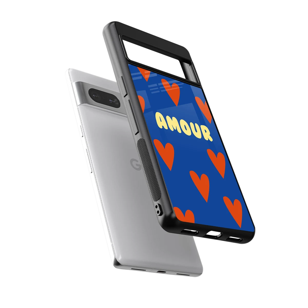 Amour Blue sleek google pixel 7a cover with tempered glass back and TPU edges