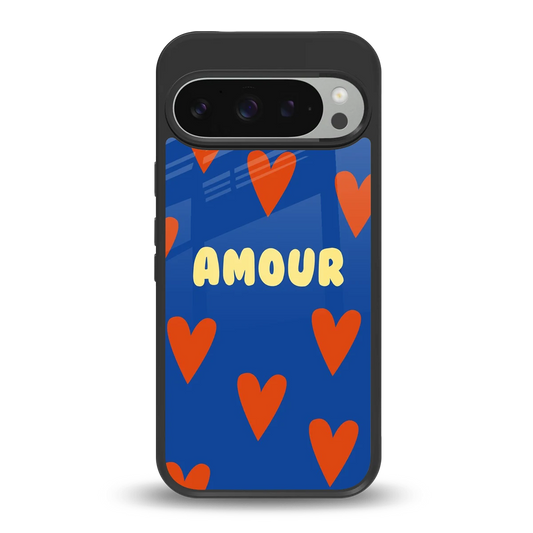 Amour Blue back phone cover | glass case for google pixel 9 pro xl