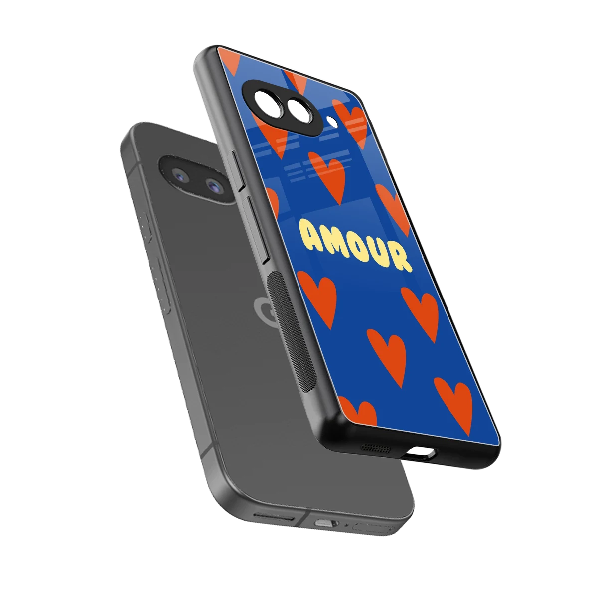 Amour Blue sleek google pixel 10a cover with tempered glass back and TPU edges