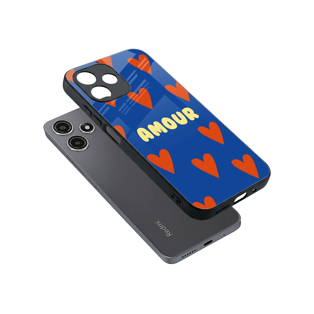 Amour Blue sleek redmi 12 5g cover with tempered glass back and TPU edges