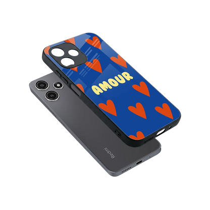 Amour Blue sleek redmi 12 5g cover with tempered glass back and TPU edges