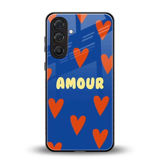 Amour Blue back phone cover | glass case for samsung galaxy m36 5g
