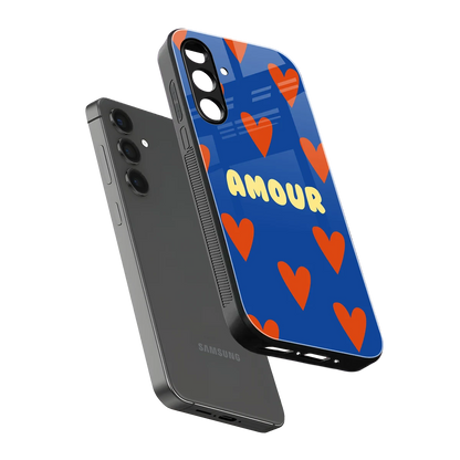 Amour Blue sleek samsung galaxy m34 5g cover with tempered glass back and TPU edges