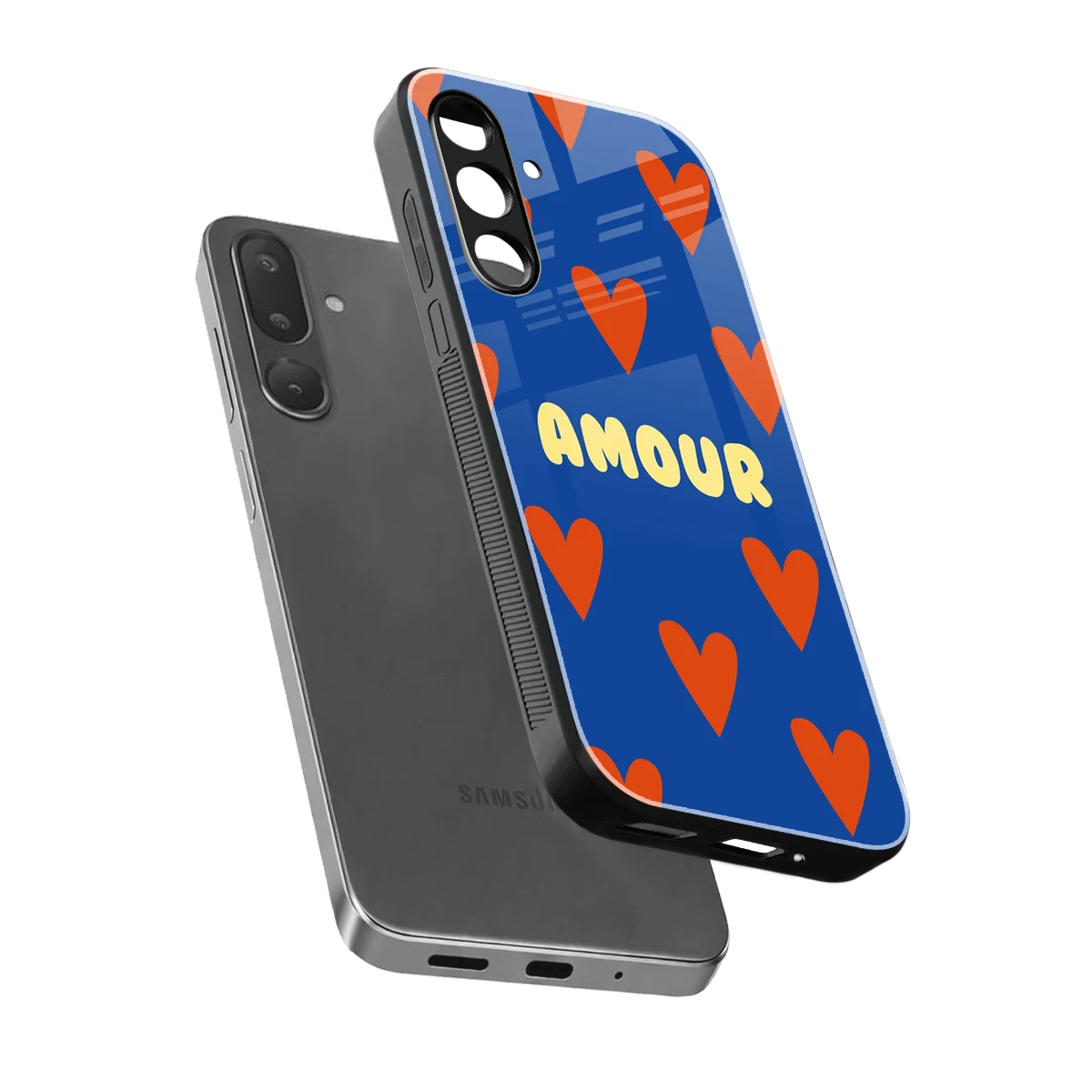 Amour Blue sleek samsung galaxy m36 5g cover with tempered glass back and TPU edges