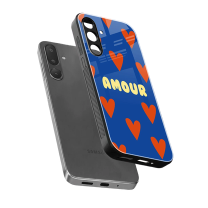 Amour Blue sleek samsung galaxy m36 5g cover with tempered glass back and TPU edges
