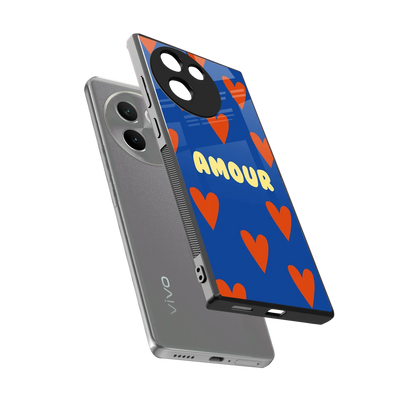 Amour Blue sleek vivo v30e cover with tempered glass back and TPU edges