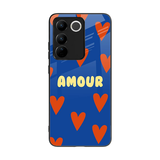 Amour Blue back phone cover | glass case for vivo v27 5g
