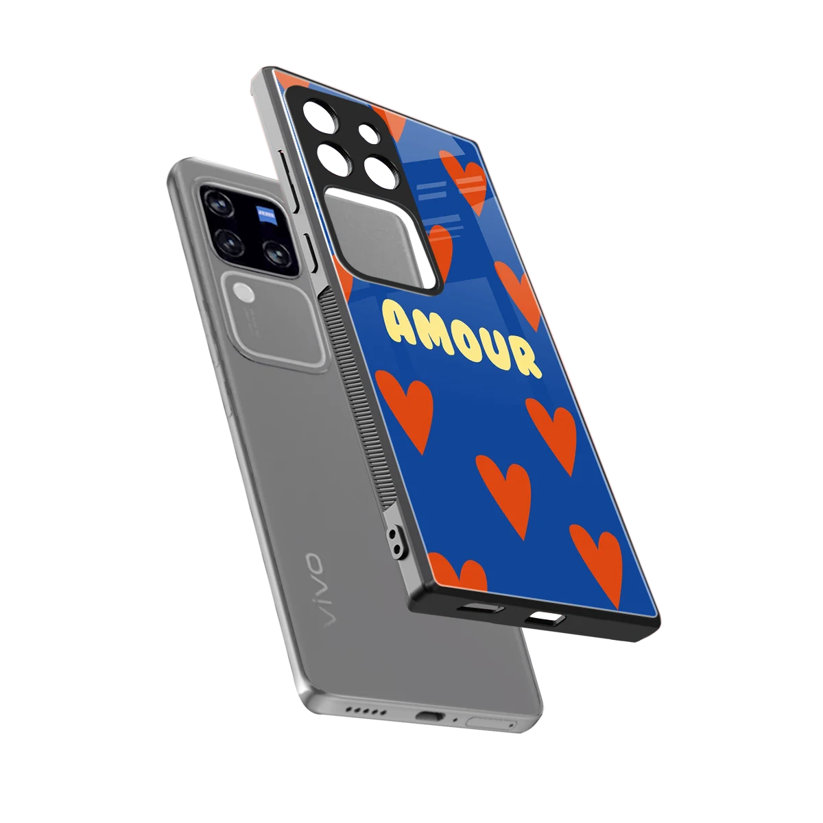 Amour Blue sleekvivo v30 pro cover with tempered glass back and TPU edges