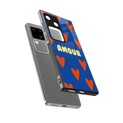 Amour Blue sleek vivo v30 cover with tempered glass back and TPU edges