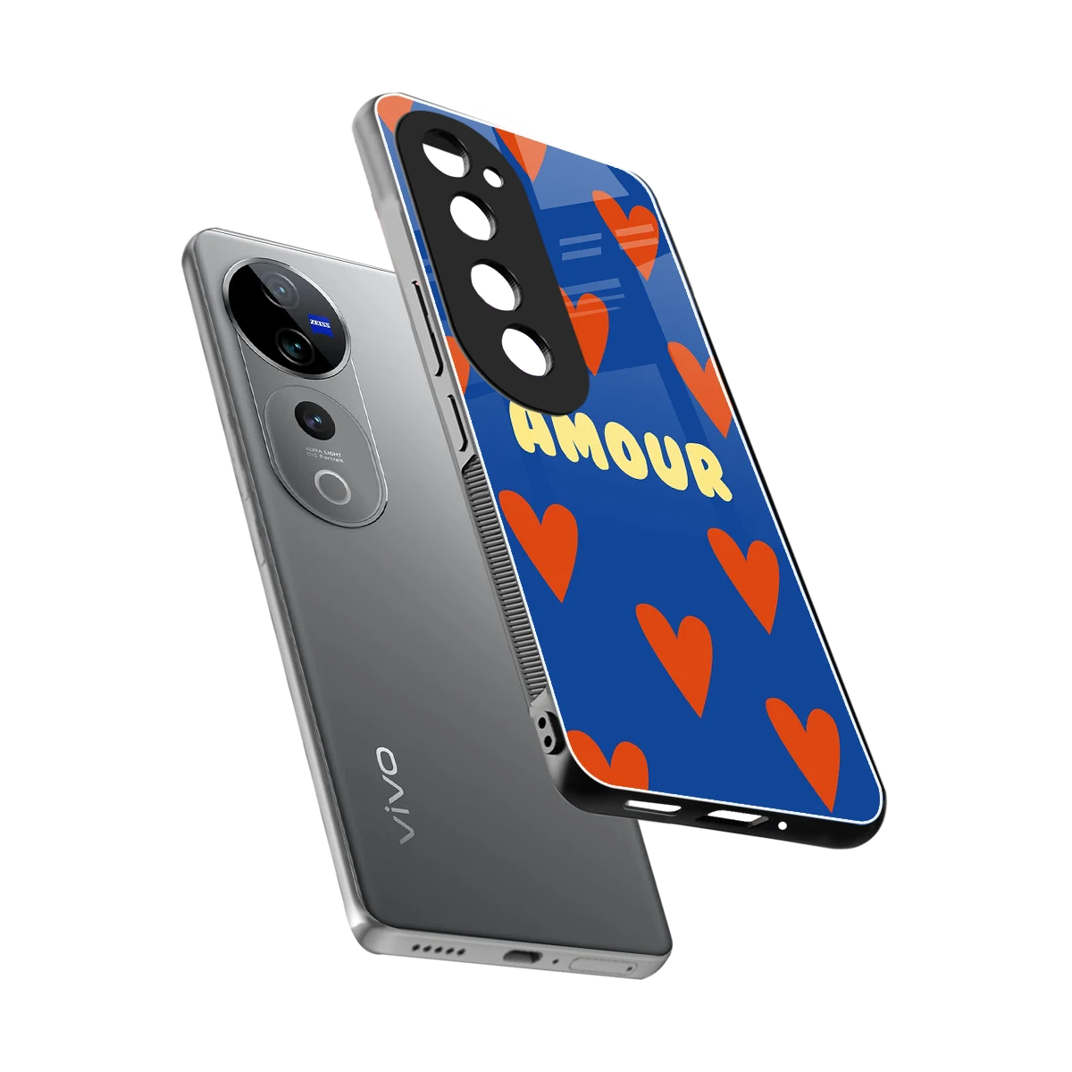 Amour Blue sleek vivo v40 pro cover with tempered glass back and TPU edges