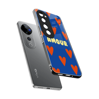 Amour Blue sleek vivo v40 pro cover with tempered glass back and TPU edges