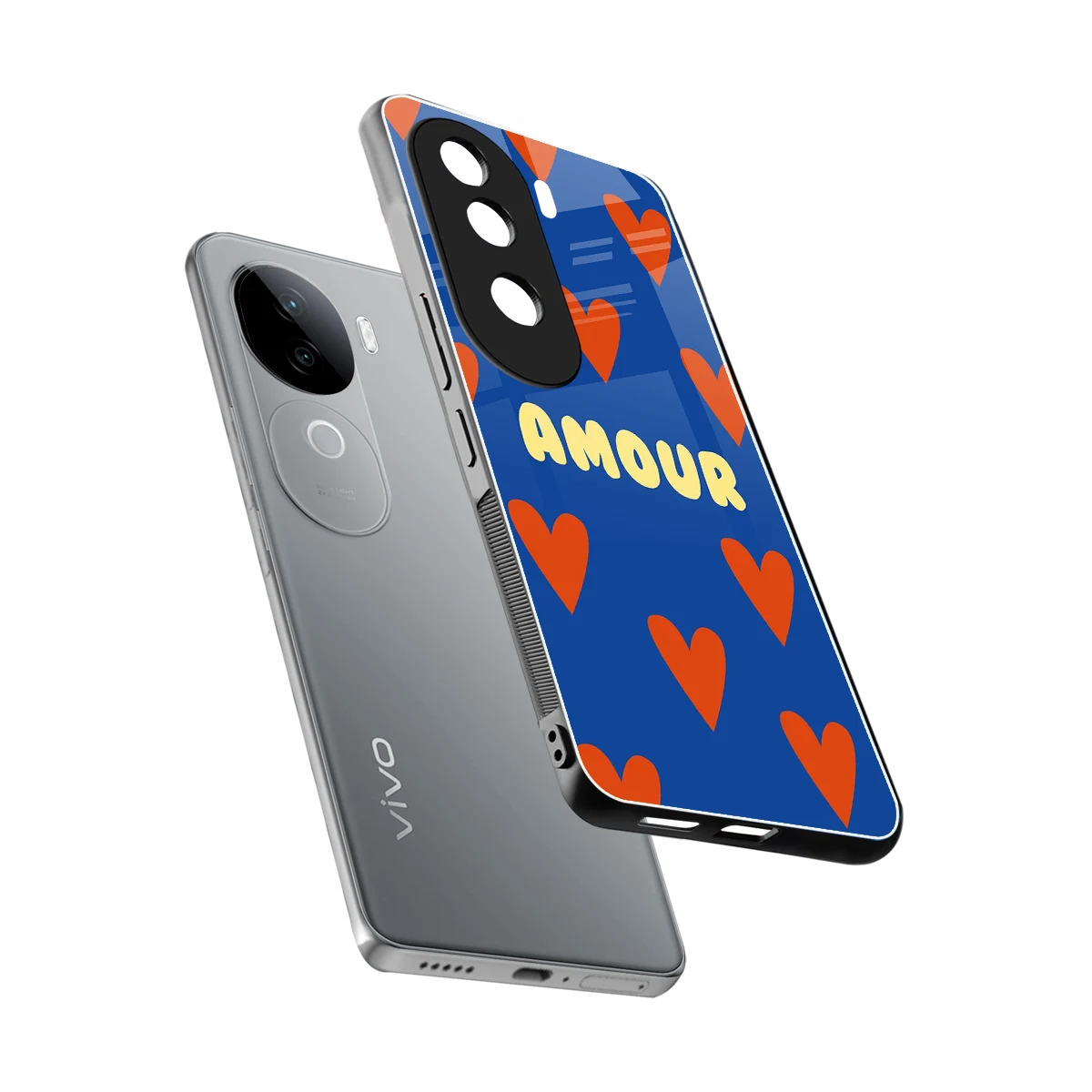 Amour Blue sleek vivo v40e cover with tempered glass back and TPU edges