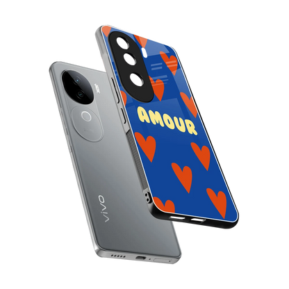 Amour Blue sleek vivo v40e cover with tempered glass back and TPU edges