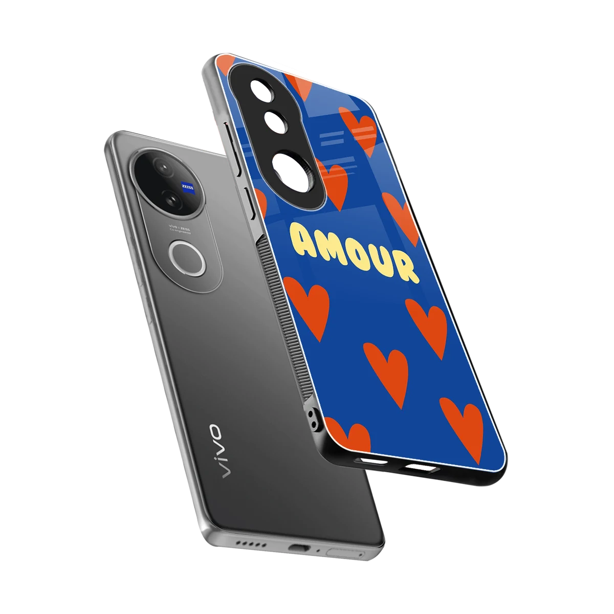 Amour Blue sleek vivo v50 cover with tempered glass back and TPU edges