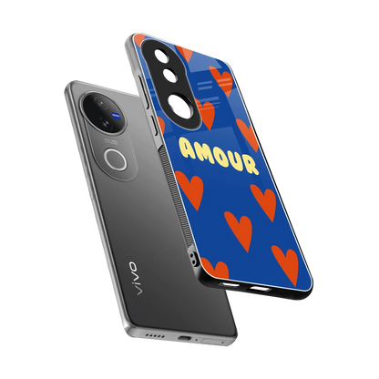 Amour Blue sleek vivo v50 cover with tempered glass back and TPU edges