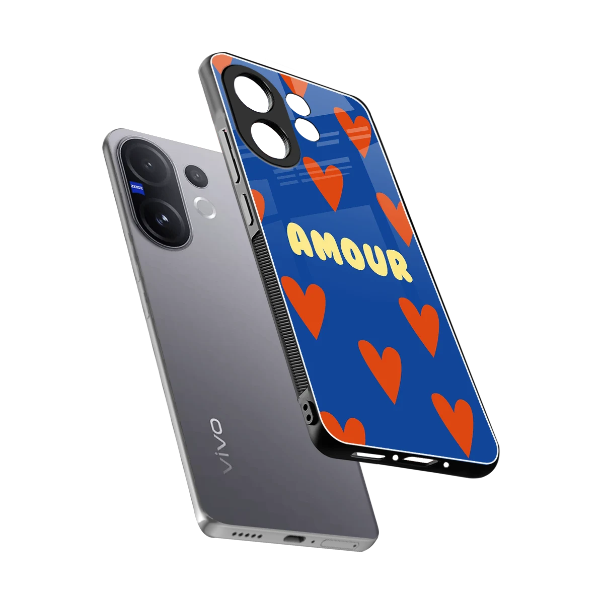 Amour Blue sleek vivo v60 cover with tempered glass back and TPU edges