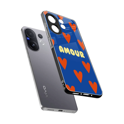 Amour Blue sleek vivo v60 cover with tempered glass back and TPU edges
